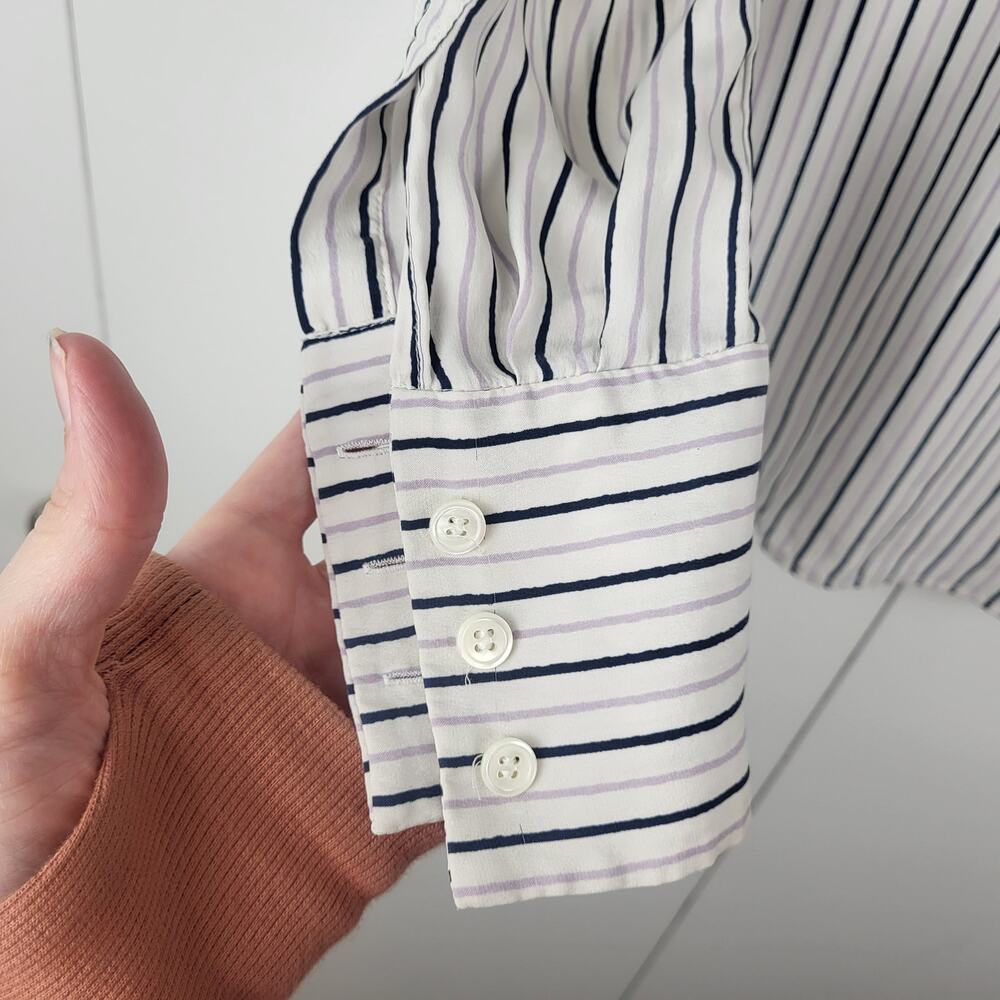 FRAME 100% Silk Striped Button Down Blouse | Black White XS - Picture 11 of 11